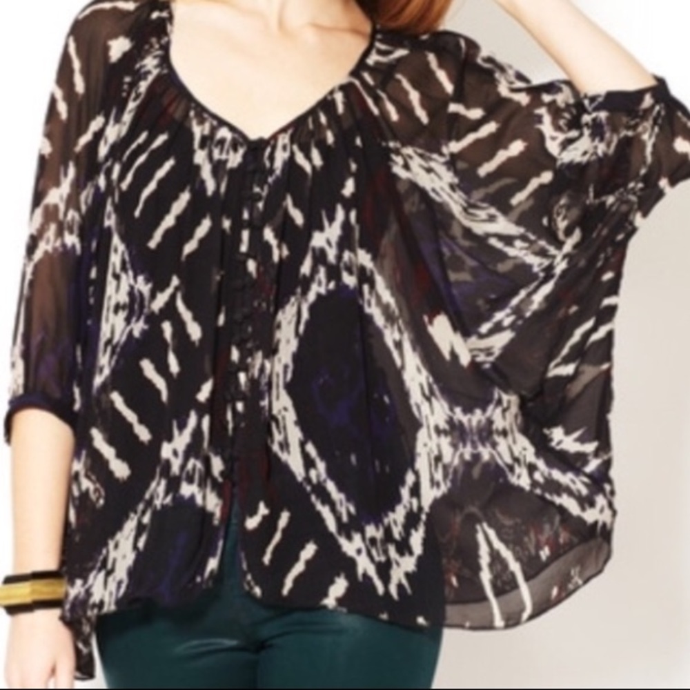 Winter Kate Black and White Sheer Abstract Ikat Blouse